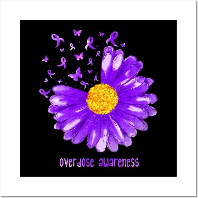 Daisy Butterfly Purple Ribbon Overdose Awareness Wall Art by hony.white